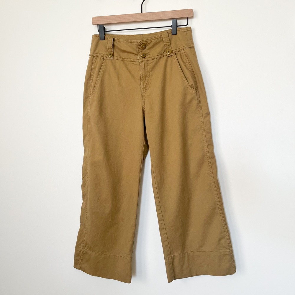 Sundance Voyager Linen Blend Cropped Wide Leg High Rise Pants Tan Cashew Women 4